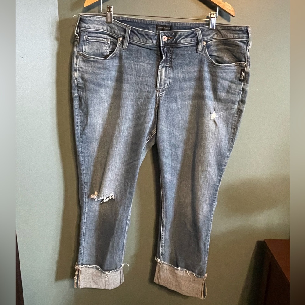 Silver Jeans Boyfriend  Distressed Cropped Ankle Jeans